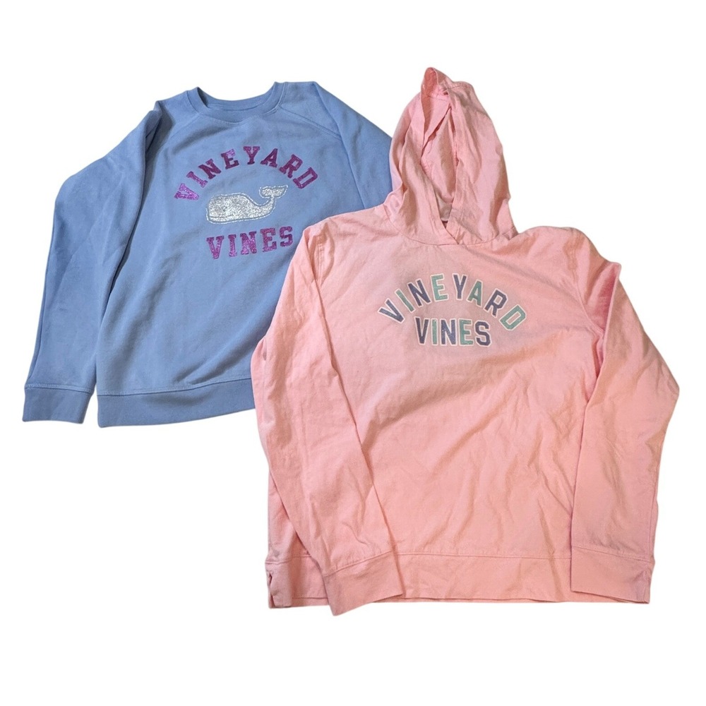 Vineyard Vines Girls Bundle Blue Fleece Sweatshirt and Pink Cotton Hoodie